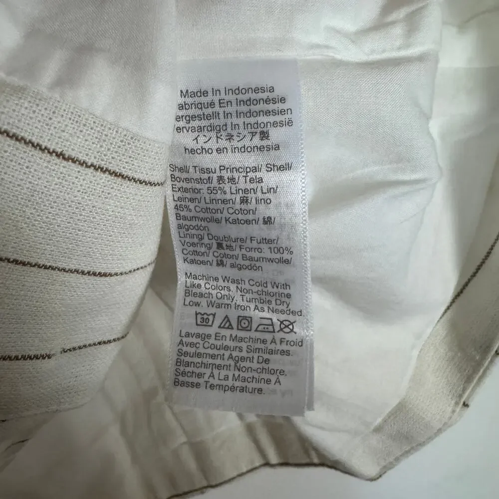 J.Crew Linen Blend Vest Womens 6 White Brown Pinstripes Sleeveless V-neck Lined